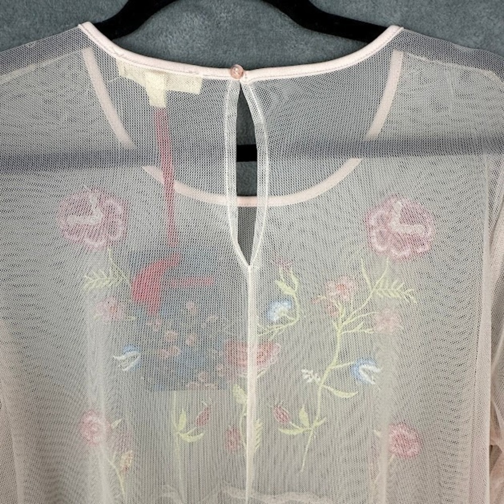 Grand Greene Top Womens Large Pink Embroidered Floral Sheer Romantic Whimsy Boho - Picture 5 of 13